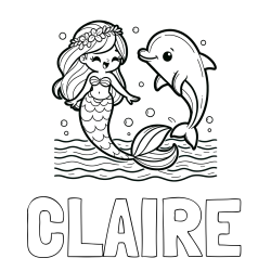 Online Created Coloring Page - CLAIRE Coloring Page and Coloring Page of a Cute Mermaid Dancing with a Dolphin
