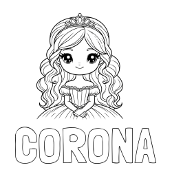 Online Created Coloring Page - CORONA Coloring Page and Coloring Page of a Cute Princess with Big Eyes