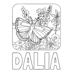 DALIA Coloring Page and Butterfly on Flower Coloring Page
