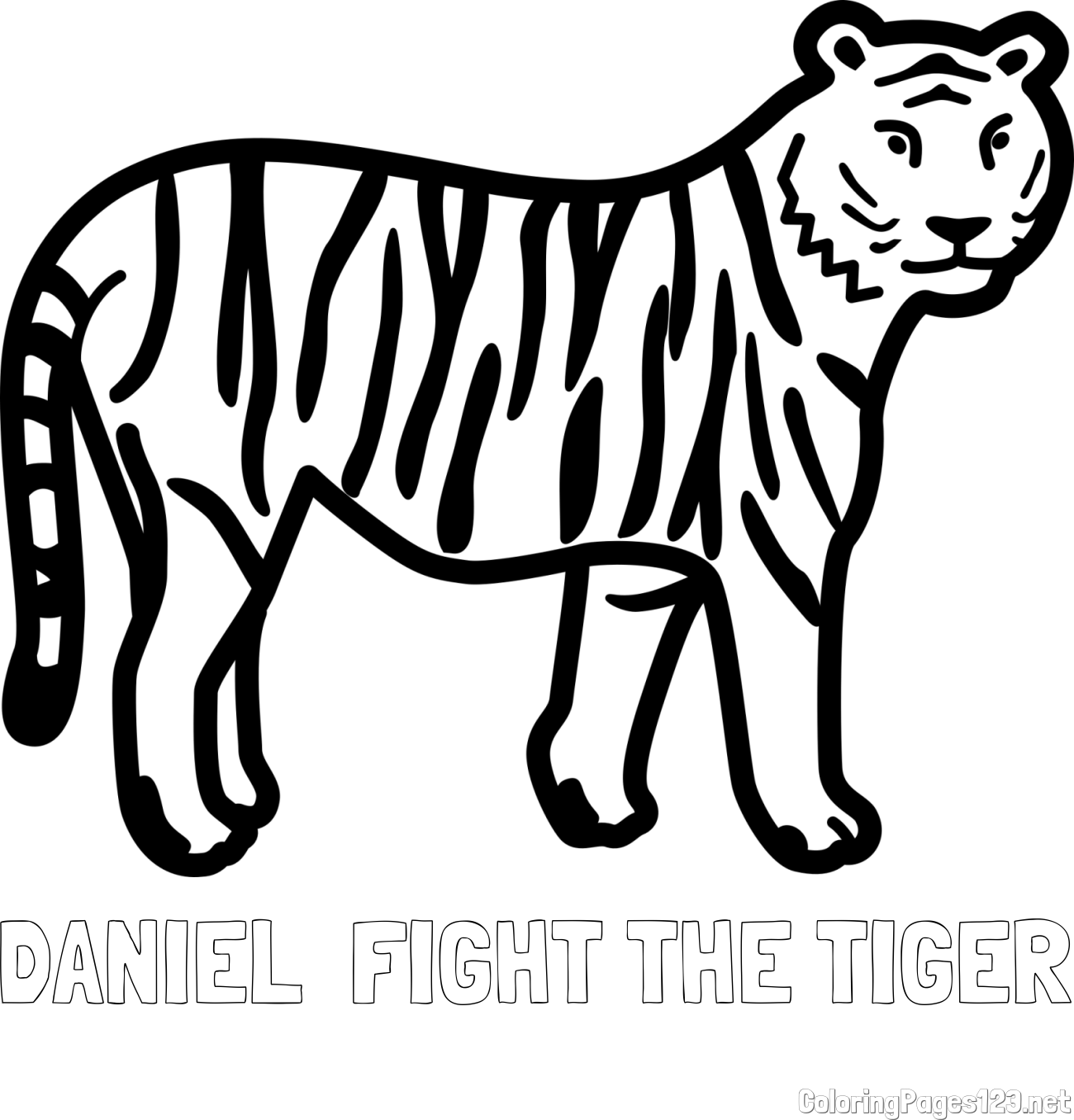 DANIEL  FIGHT THE TIGER Coloring Page and Easy Tiger Coloring Page