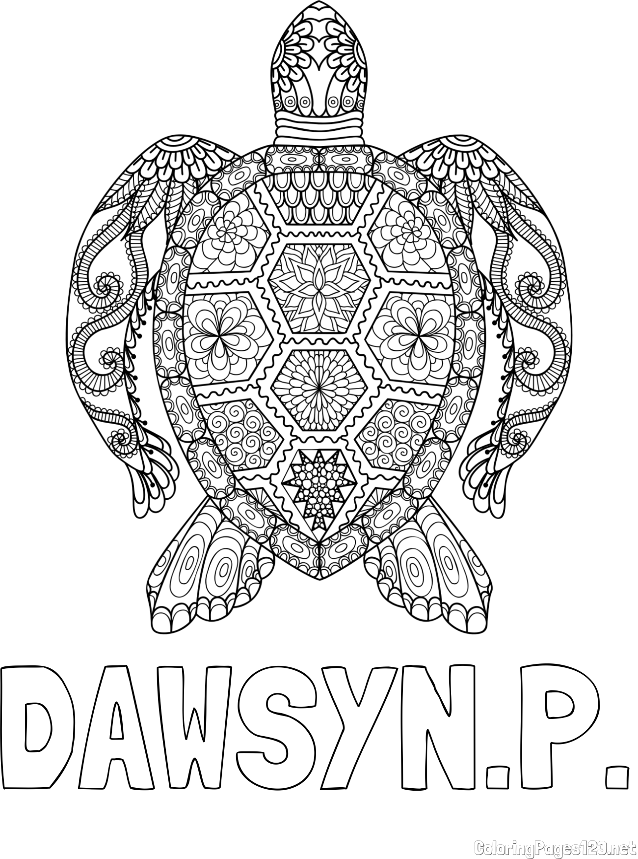 DAWSYN.P. Coloring Page and Sea Turtle Mandala Coloring Page