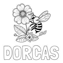 Online Created Coloring Page - DORCAS Coloring Page and Children's Coloring Book of a Little Bee and Flowers