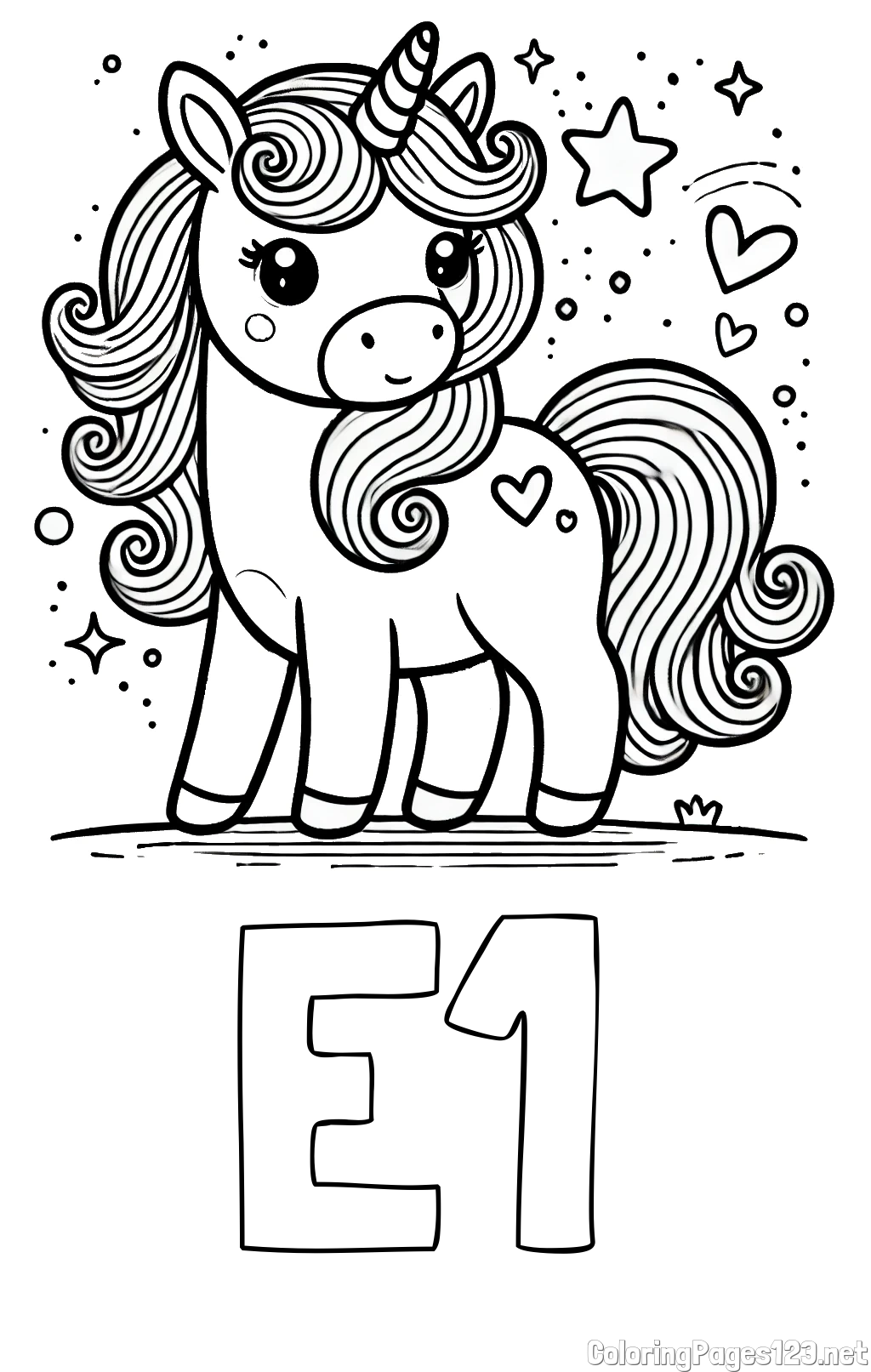 Eㄍㄛ Coloring Page and Cute Unicorn Coloring Page