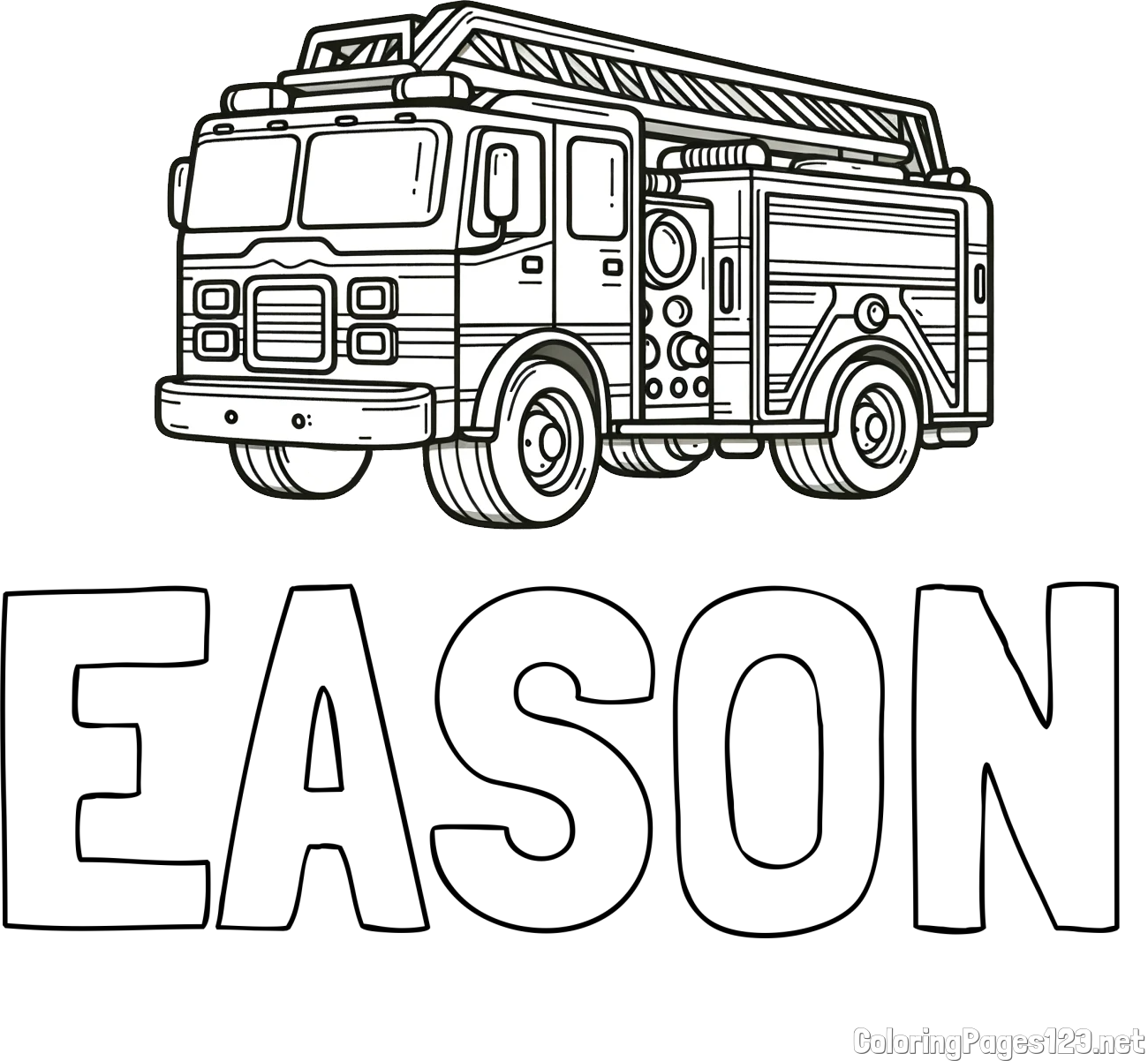 EASON Coloring Page and Coloring Page of a Huge Fire Truck