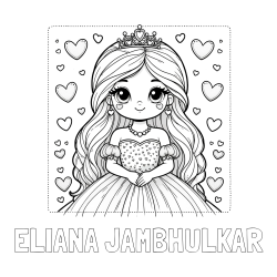 Online Created Coloring Page - ELIANA JAMBHULKAR Coloring Page and Coloring Page of a Princess Surrounded by Hearts