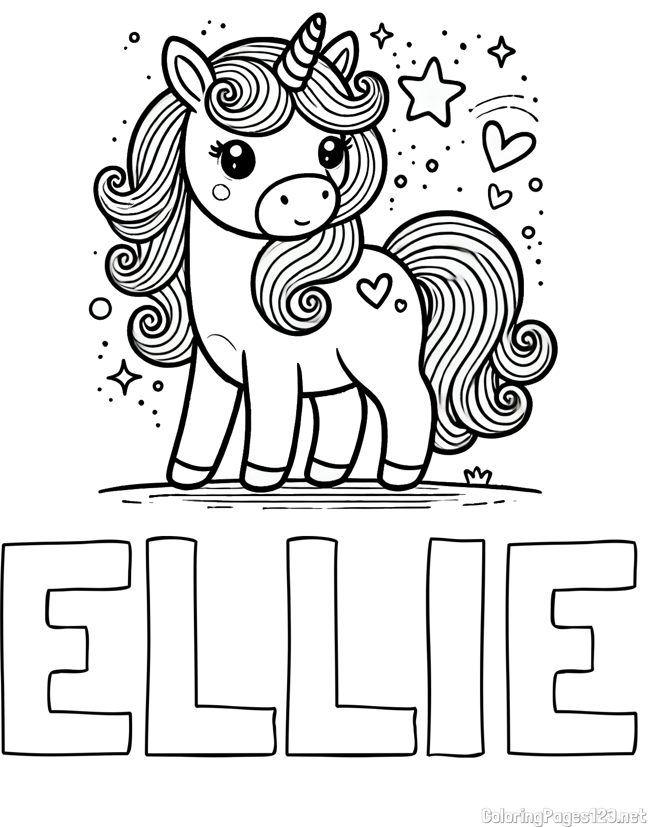 ELLIE Coloring Page and Cute Unicorn Coloring Page