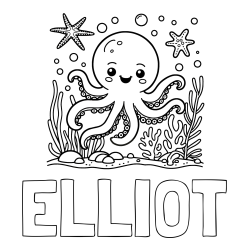Online Created Coloring Page - ELLIOT Coloring Page and Coloring Page of a Cute Octopus in the Ocean