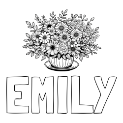 Online Created Coloring Page - EMILY Coloring Page and Beautiful Bouquet of Flowers Coloring Page