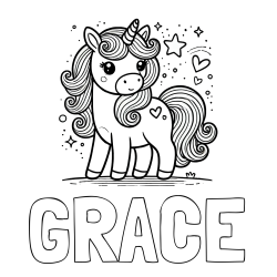 Online Created Coloring Page - GRACE Coloring Page and Cute Unicorn Coloring Page