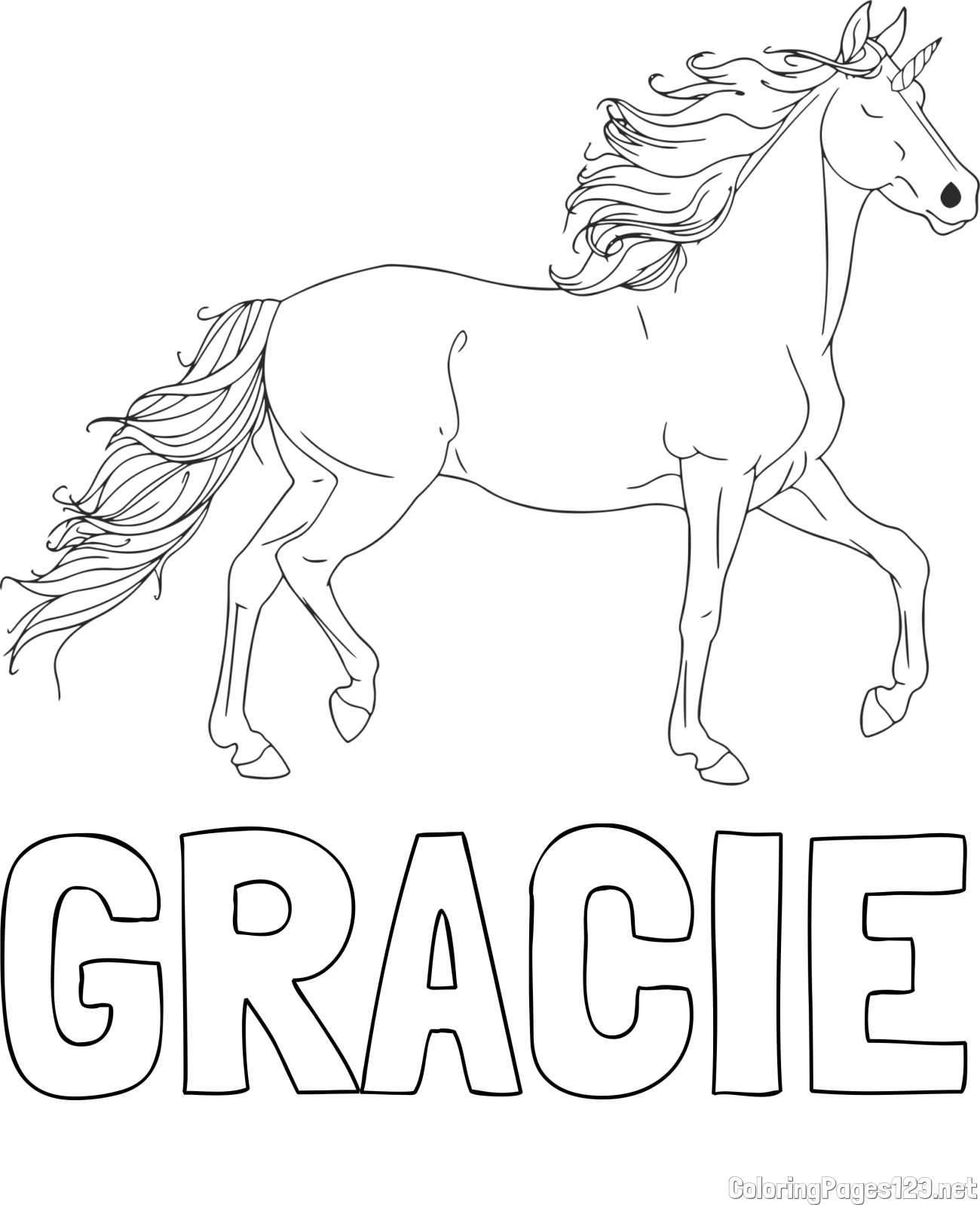 GRACIE Coloring Page and Beautiful Unicorn Coloring Page