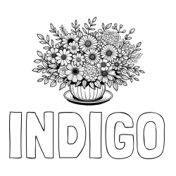 INDIGO Coloring Page and Beautiful Bouquet of Flowers Coloring Page