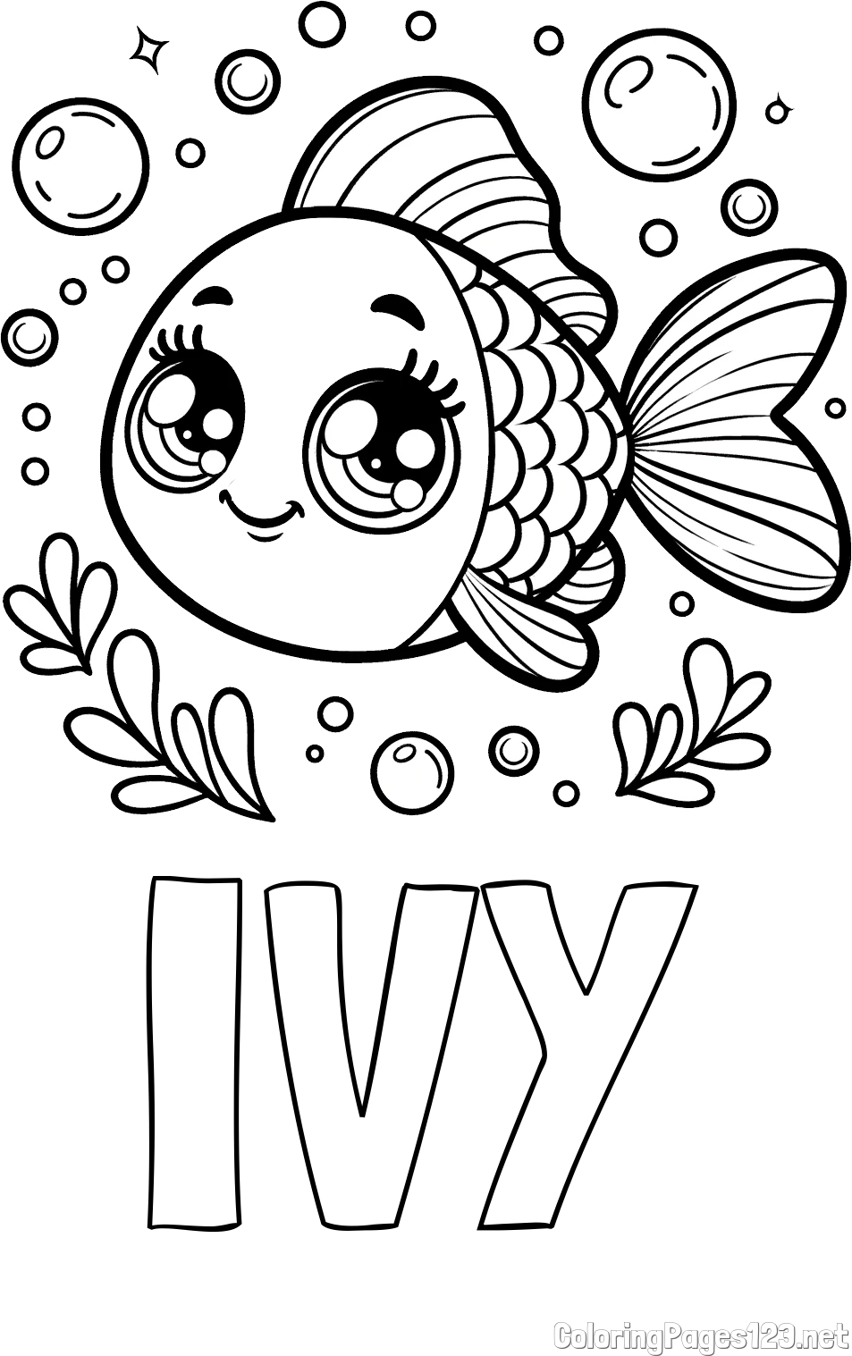 IVY Coloring Page and Free Coloring Page of an Adorable Fish