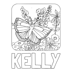Online Created Coloring Page - KELLY Coloring Page and Butterfly on Flower Coloring Page