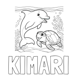 Online Created Coloring Page - KIMARI Coloring Page and Coloring Book of a Cute Dolphin with a Turtle in the Sea