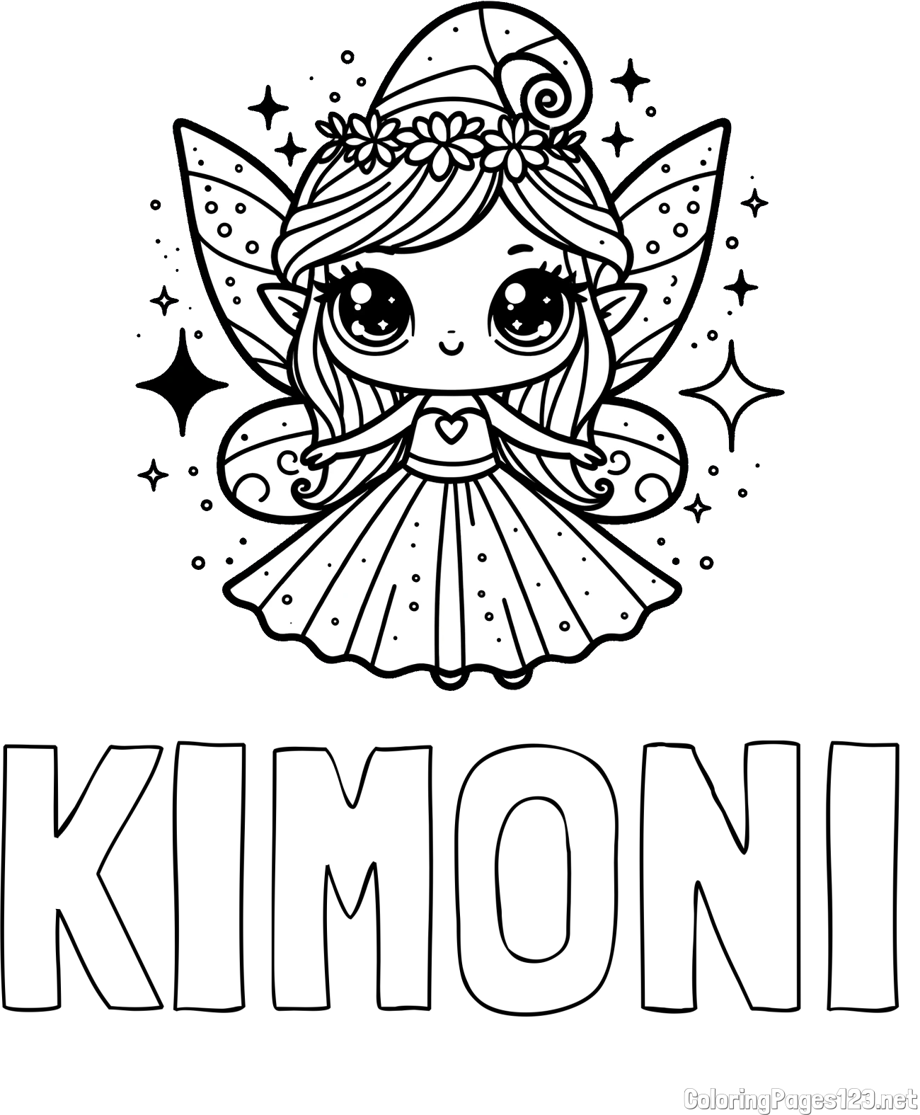 KIMONI Coloring Page and Coloring Page of Adorable Magical Fairy