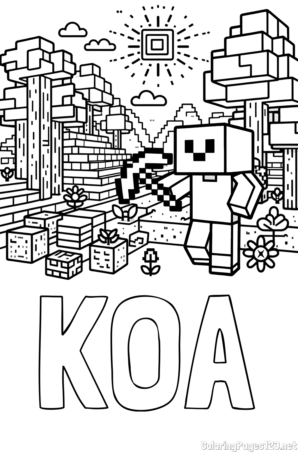 KOA Coloring Page and Minecraft World Coloring Page
