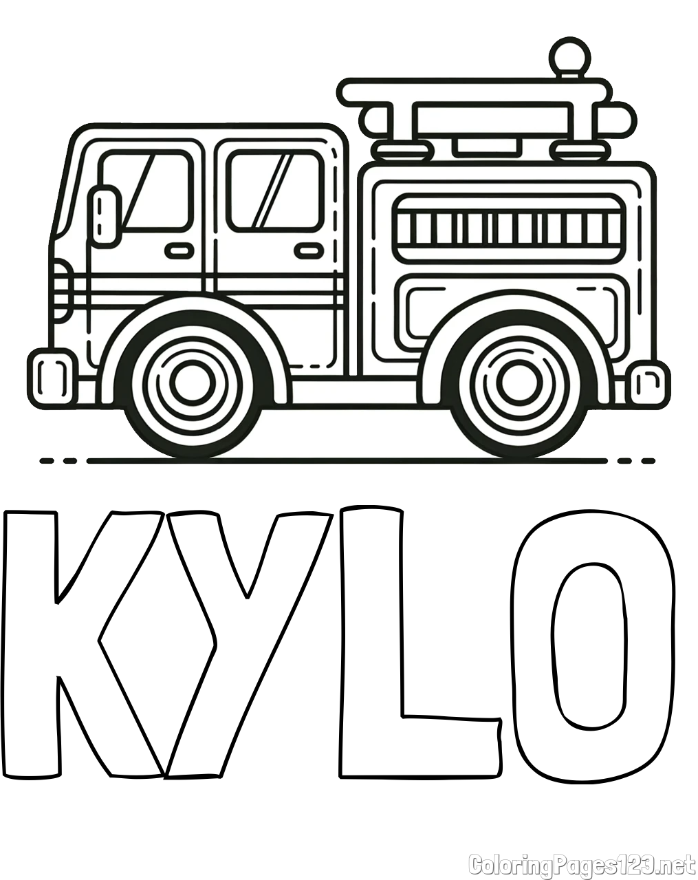 KYLO Coloring Page and Easy Kids Coloring Page of a Fire Truck