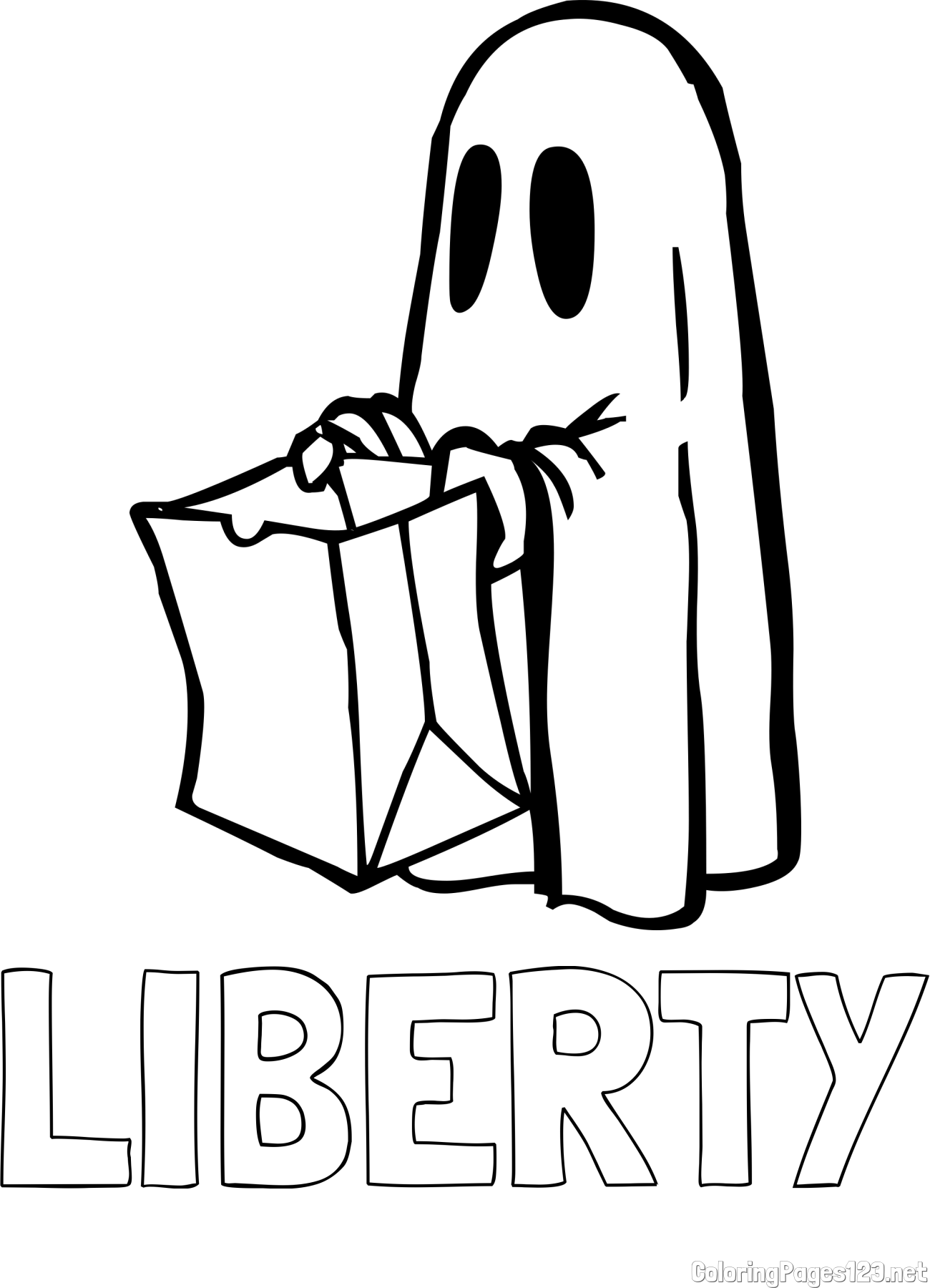 LIBERTY Coloring Page and Ghost with a Candy Bag Coloring Page