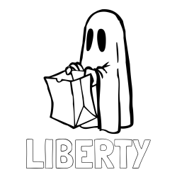 Online Created Coloring Page - LIBERTY Coloring Page and Ghost with a Candy Bag Coloring Page