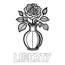Online Created Coloring Page - LIBERTY Coloring Page and Roses in a Vase Coloring Page