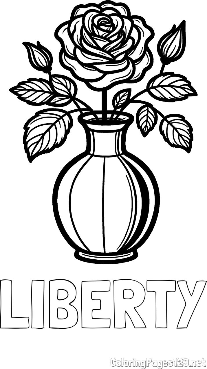 LIBERTY Coloring Page and Roses in a Vase Coloring Page