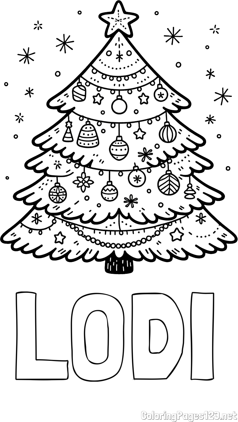 LODI Coloring Page and Coloring Page of a Beautiful Christmas Tree