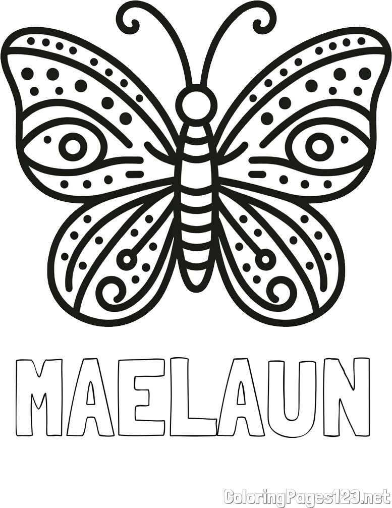 MAELAUN Coloring Page and Butterfly Coloring Page (Simple)