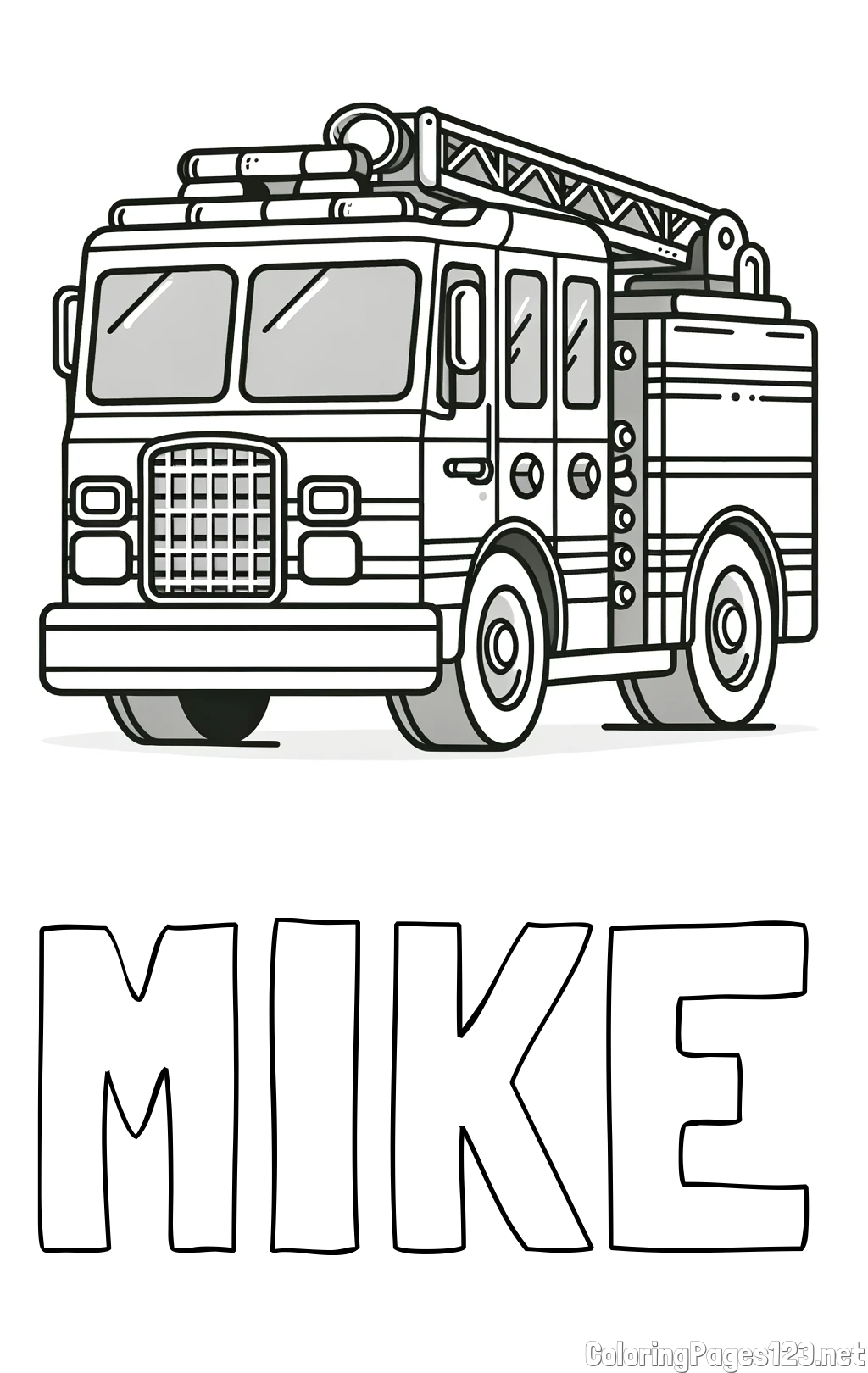 MIKE Coloring Page and Coloring Page of a Big Fire Truck