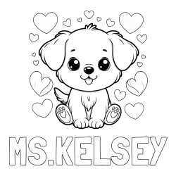 Online Created Coloring Page - MS.KELSEY Coloring Page and Coloring Page of a Cute Dog and Hearts