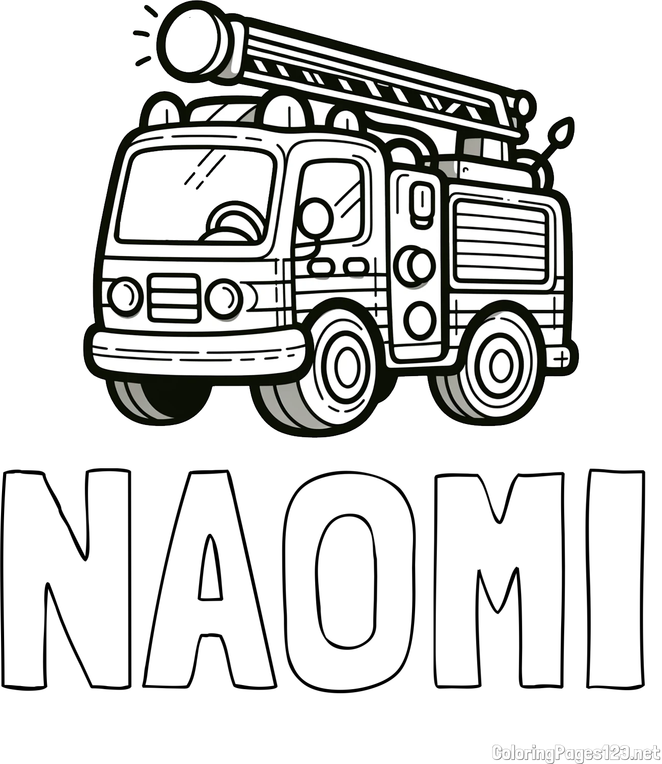 NAOMI Coloring Page and Children's Coloring Page of a Simple Fire Truck