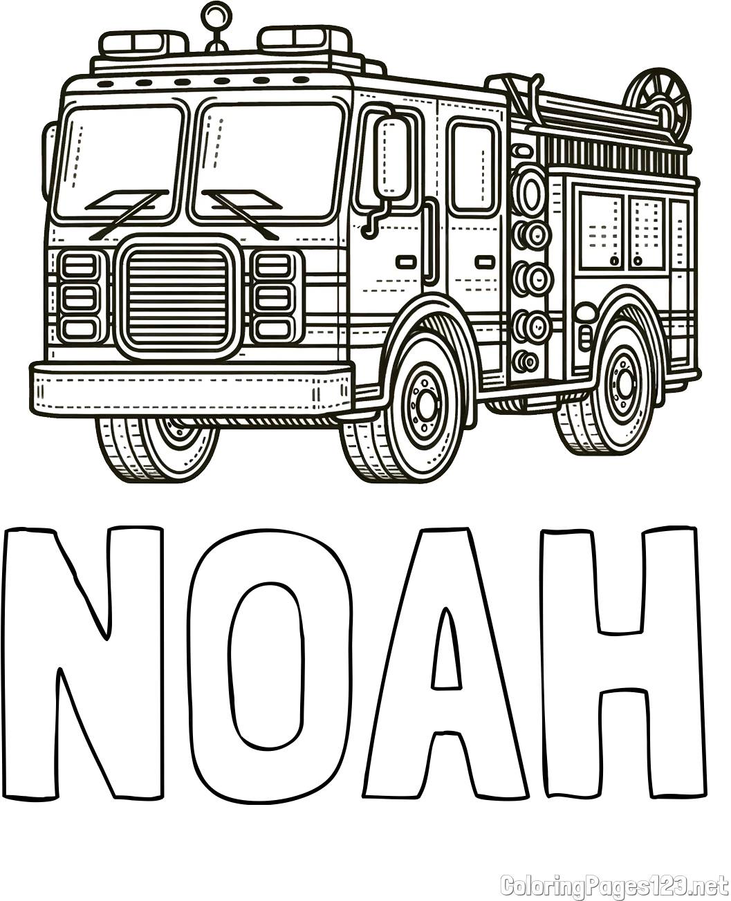 NOAH Coloring Page and Free Coloring Page of a Big Fire Truck