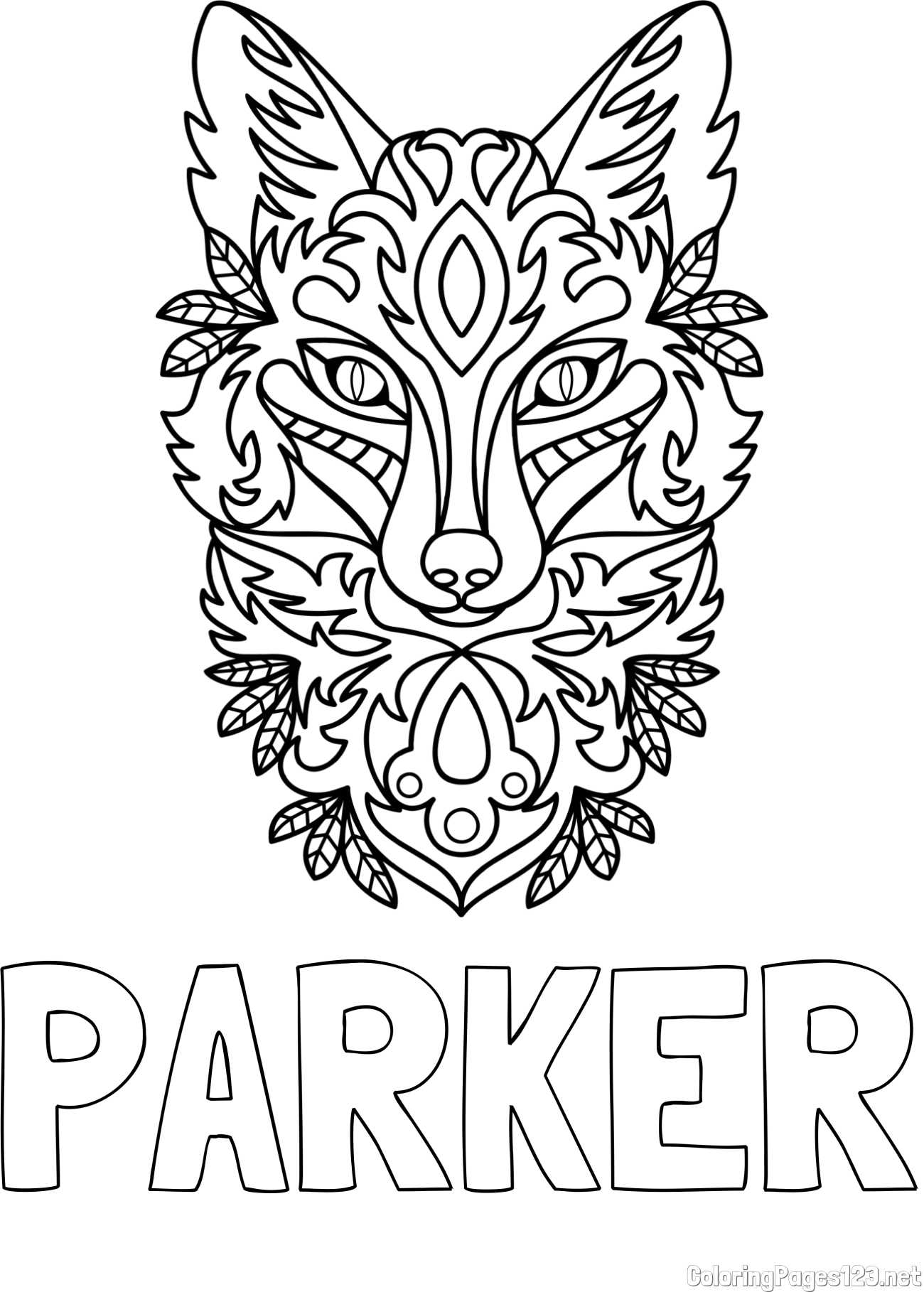 PARKER Coloring Page and Wolf Mandala Coloring Page