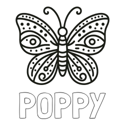 POPPY Coloring Page and Butterfly Coloring Page (Simple)