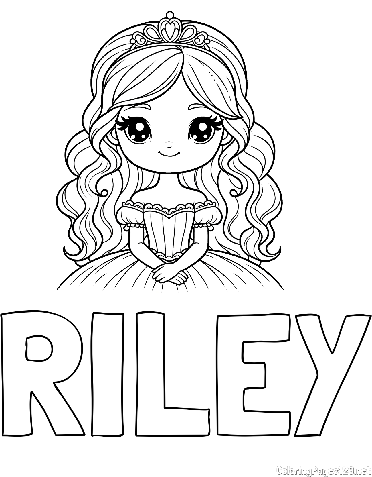 RILEY Coloring Page and Coloring Page of a Cute Princess with Big Eyes