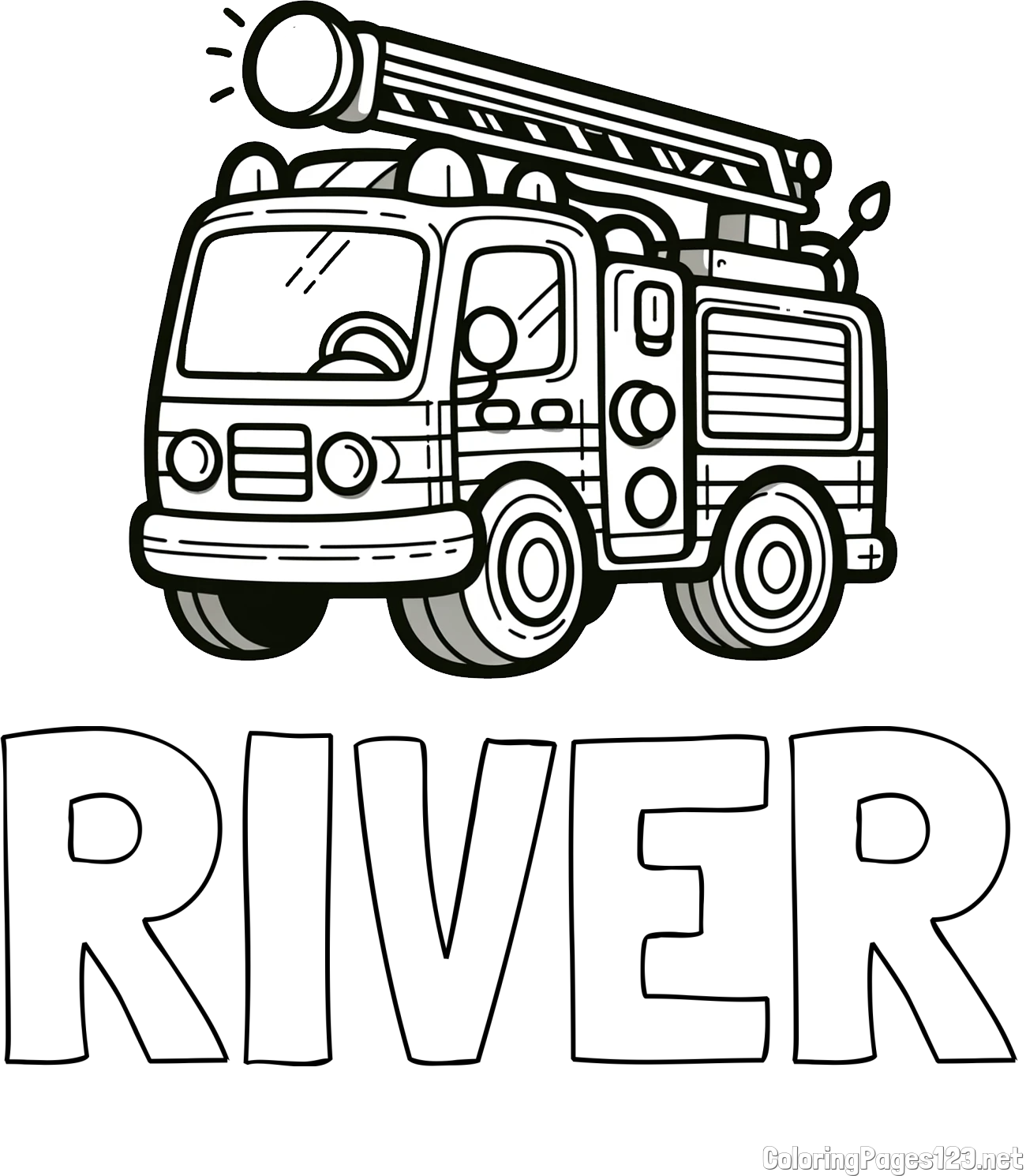 RIVER Coloring Page and Children's Coloring Page of a Simple Fire Truck