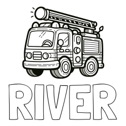 RIVER Coloring Page and Children's Coloring Page of a Simple Fire Truck