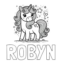ROBYN Coloring Page and Cute Unicorn Coloring Page