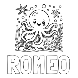 Online Created Coloring Page - ROMEO Coloring Page and Coloring Page of a Cute Octopus in the Ocean