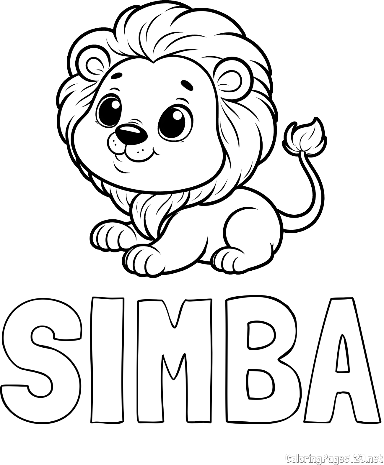 SIMBA Coloring Page and Playful Baby Lion Coloring Page