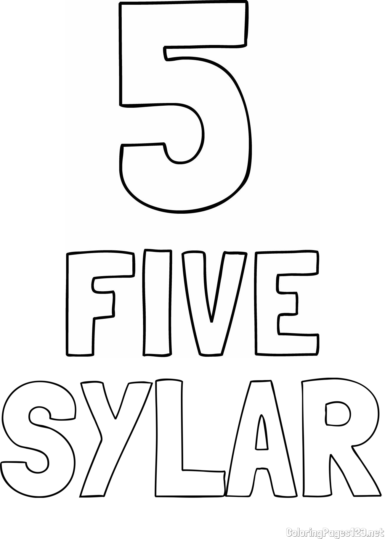 SYLAR Coloring Page and Coloring of the Number Five (5) with the Written Name