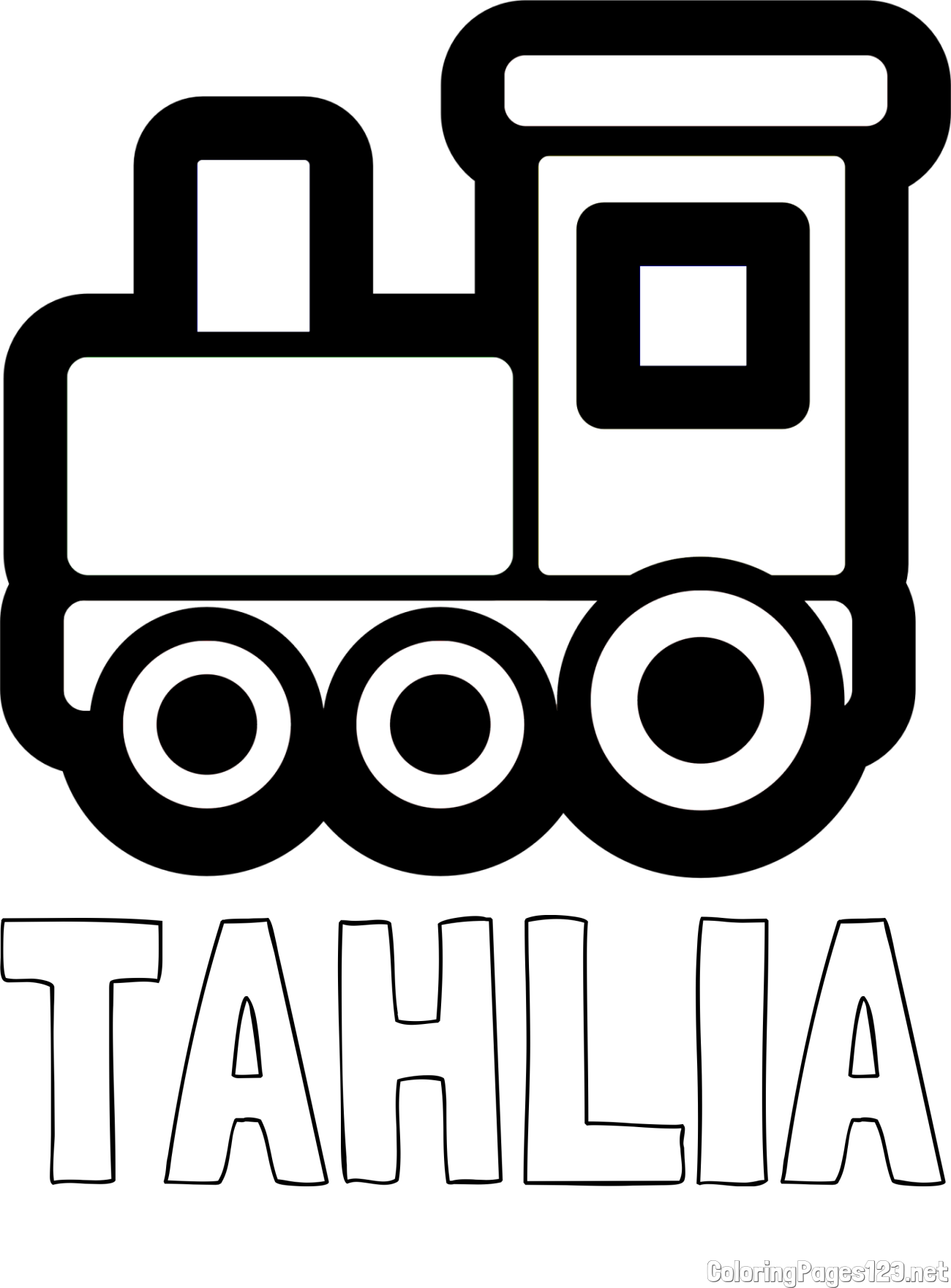 TAHLIA Coloring Page and Steam Locomotive Coloring Page for Young Kids
