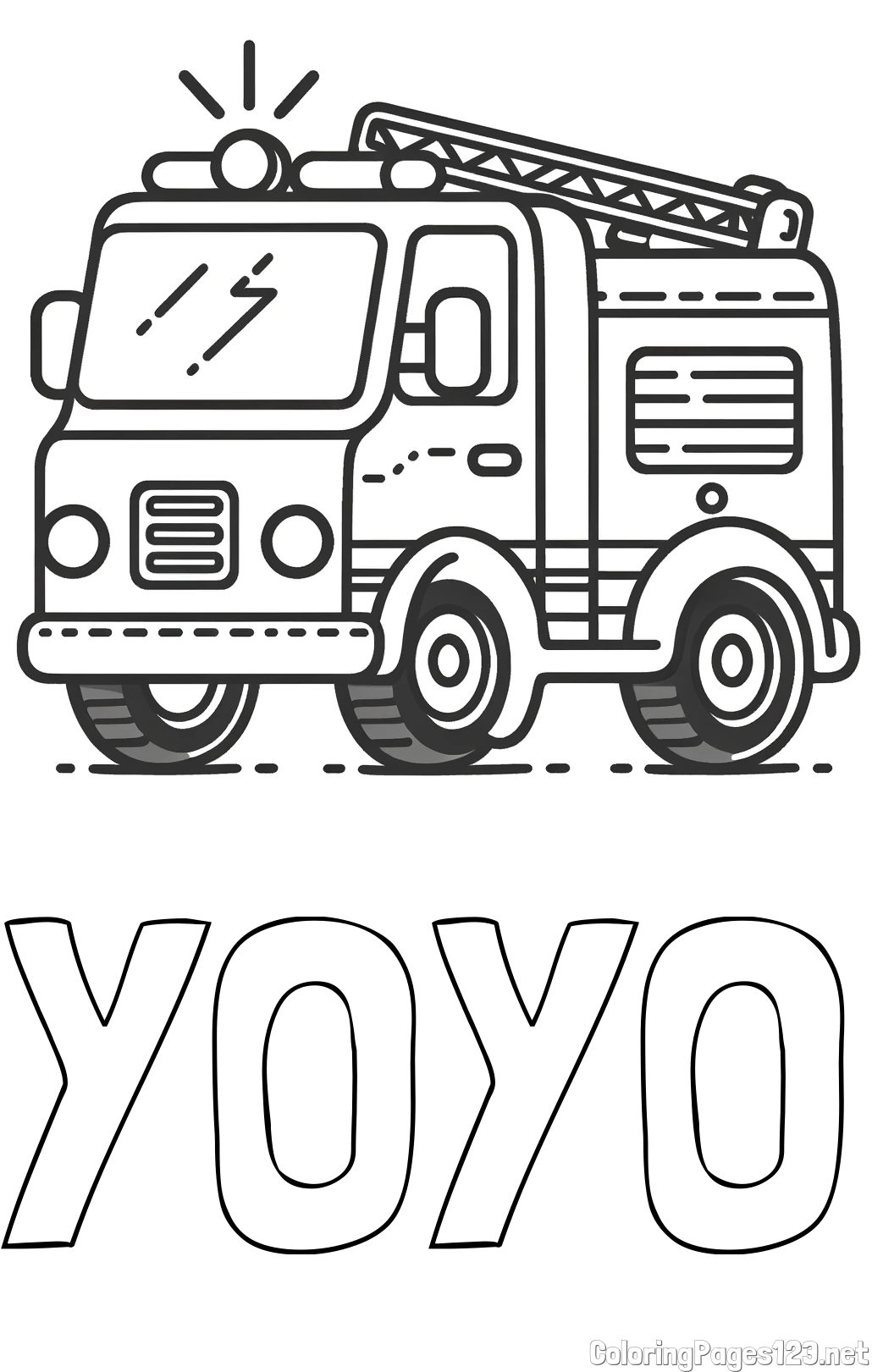 YOYO Coloring Page and Easy Coloring Page of a Fire Truck