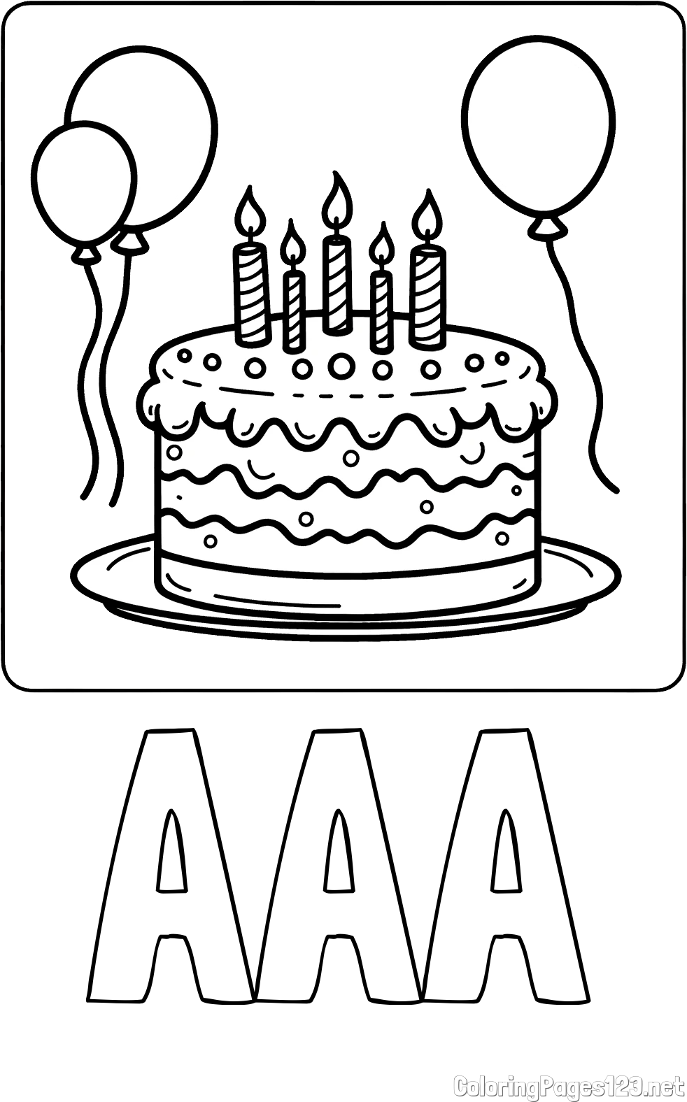 AAA Coloring Page and 5th Birthday Cake Coloring Page