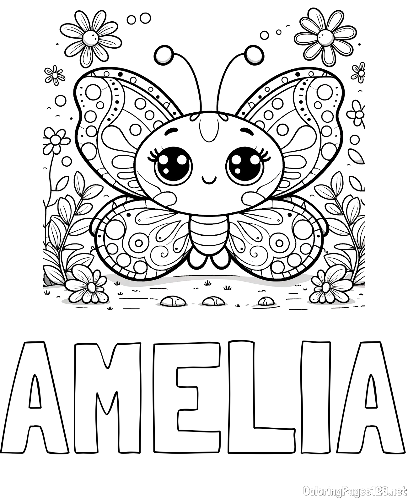 AMELIA Coloring Page and Cute Butterfly Coloring Page