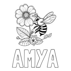 Online Created Coloring Page - AMYA Coloring Page and Children's Coloring Book of a Little Bee and Flowers