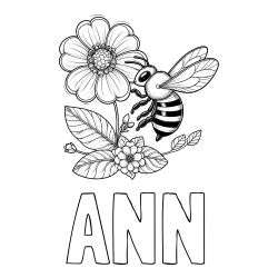 ANN Coloring Page and Children's Coloring Book of a Little Bee and Flowers