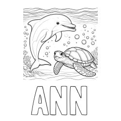 ANN Coloring Page and Coloring Book of a Cute Dolphin and Its Turtle Friend"