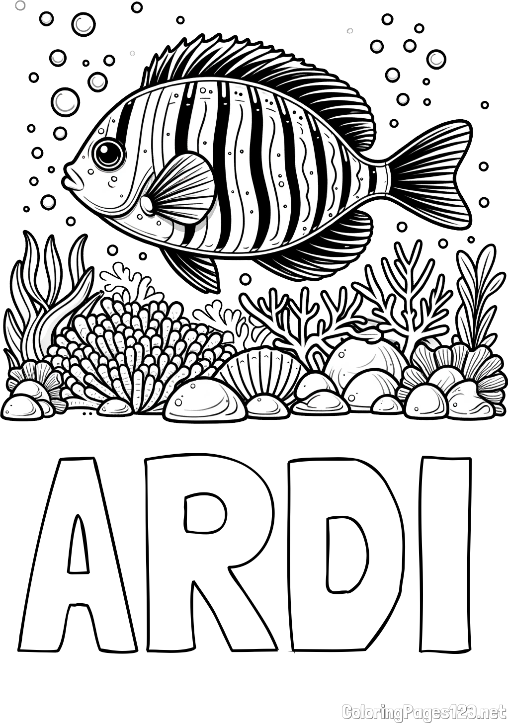 ARDI Coloring Page and Free Coloring Page of a Large Fish
