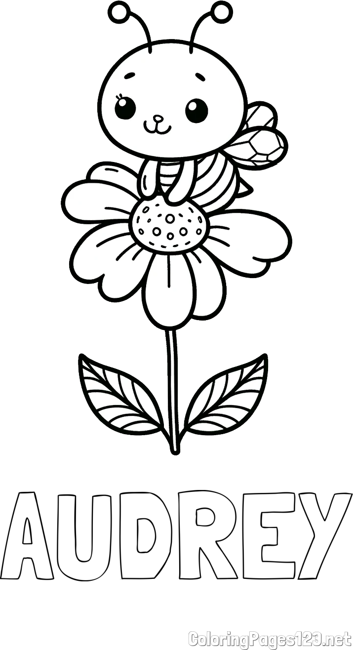 AUDREY Coloring Page and Coloring Page of a Cute Bee on a Flower