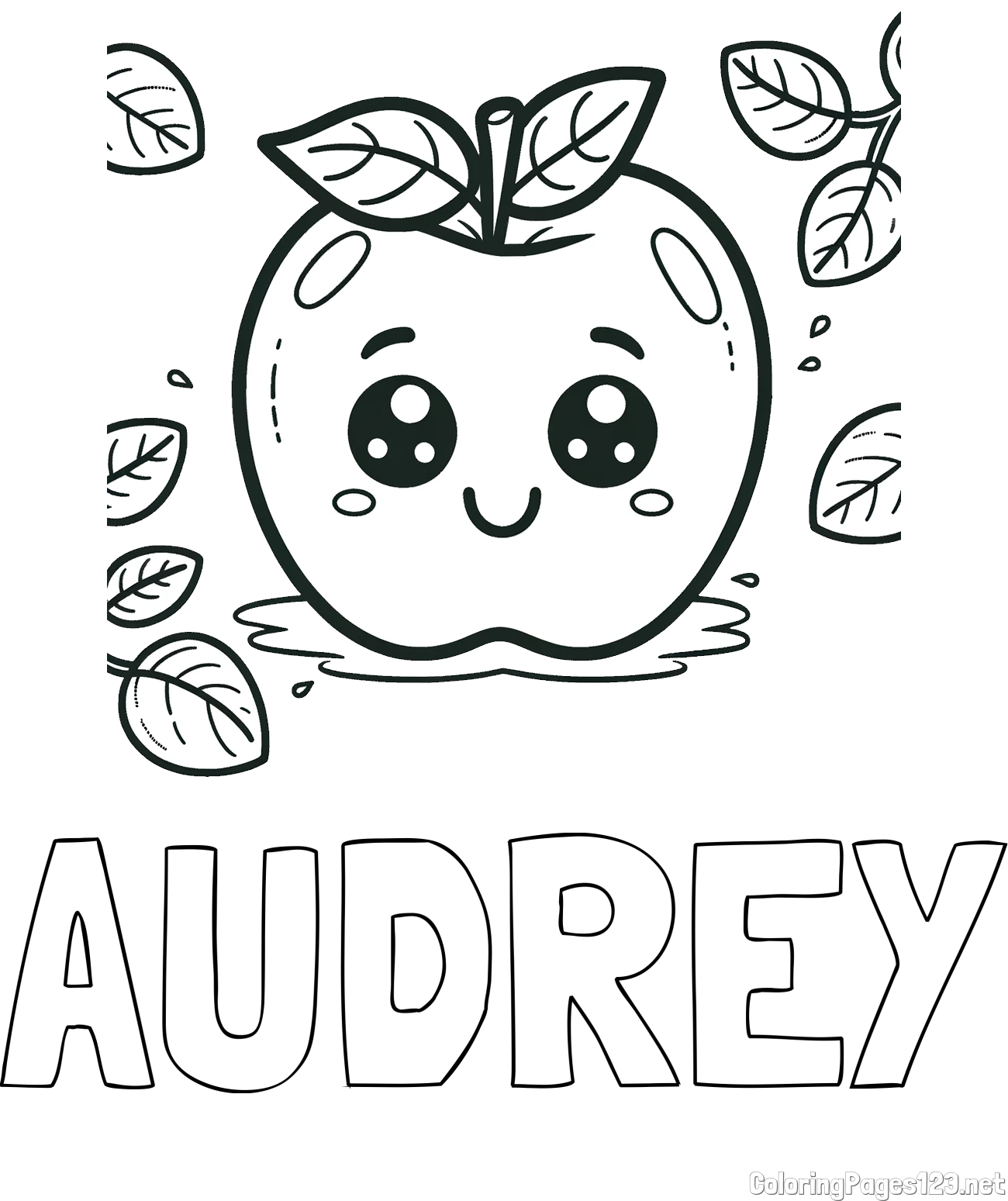AUDREY Coloring Page and Smiling Apple Coloring Page